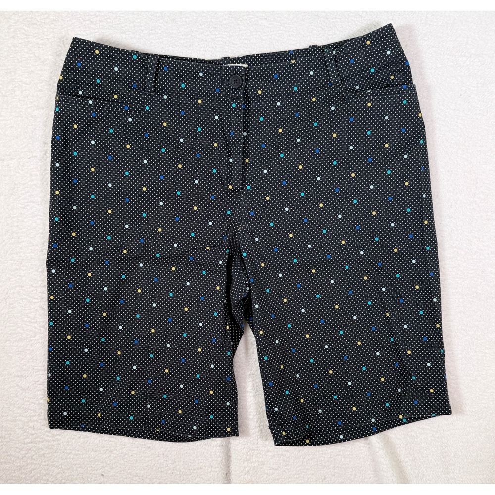 Talbots Bermuda Shorts Womens 14 Black Multi Color Polka Dot Cotton Stretch 9.5"